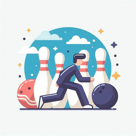 Man playing bowling. Vector illustration in flat cartoon style. The concept of sports, healthy lifestyle.のイラスト素材