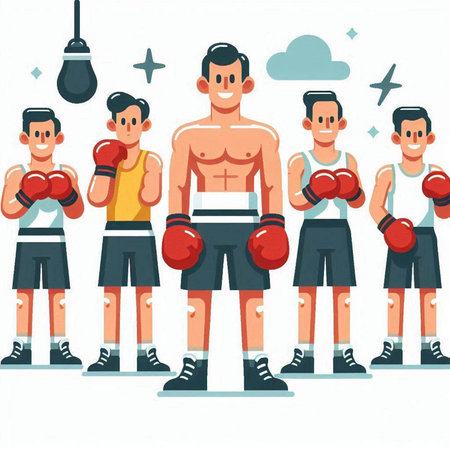 Boxing. Vector illustration in flat cartoon style. Isolated on white background.のイラスト素材