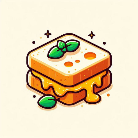 Illustration of a sandwich with honey and mint on a light backgroundのイラスト素材