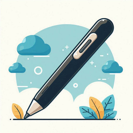 Pencil and leaves on the background of the sky. Vector illustrationのイラスト素材