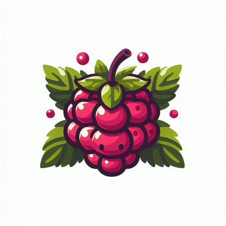 Raspberry vector illustration. Isolated berry on white background.のイラスト素材