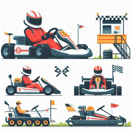 Set of karting elements. Vector illustration in flat style.のイラスト素材