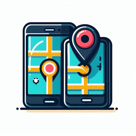 Smartphone with gps navigation app on screen. Vector illustration.のイラスト素材