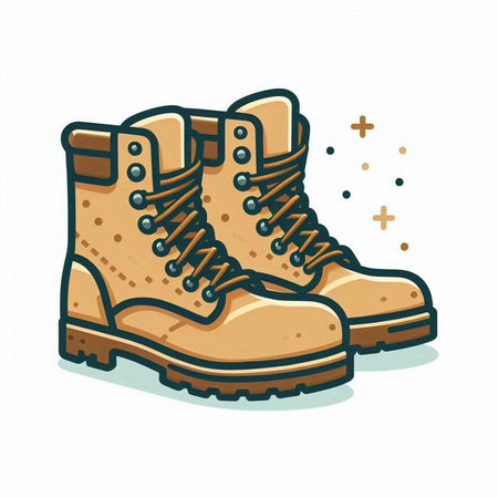 Vector illustration of a pair of hiking boots on a white background.のイラスト素材