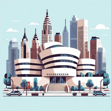 New York, USA skyline with skyscrapers. Flat design vector illustration.のイラスト素材