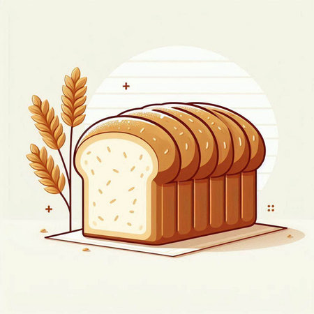 Illustration of a loaf of bread and wheat on a white backgroundのイラスト素材