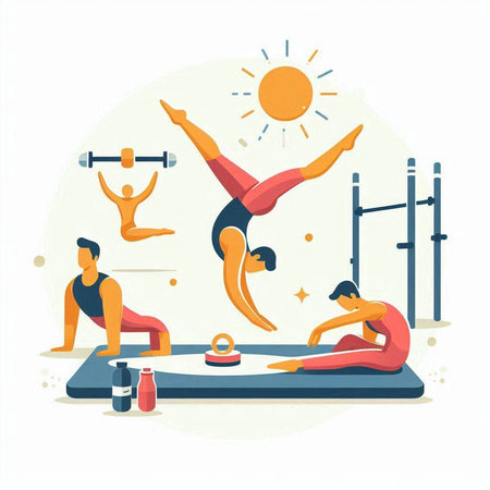 Fitness and healthy lifestyle concept. Man and woman practicing yoga. Vector illustrationのイラスト素材