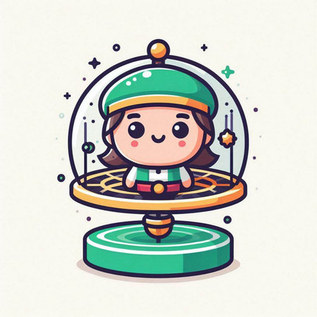 Cute christmas elf in a magic ball. Vector illustration.のイラスト素材
