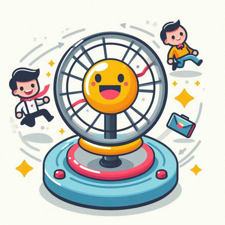 Cartoon vector illustration of a spinning fan with kids playing on itのイラスト素材
