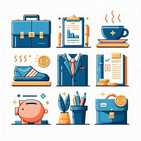 Set of business and finance icons. Vector illustration in flat style.のイラスト素材