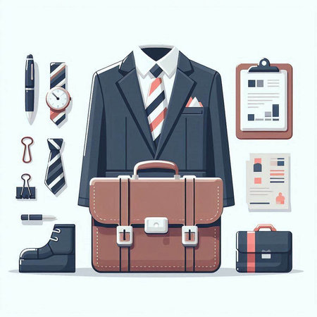Business suit and briefcase. Vector illustration in flat design style.のイラスト素材