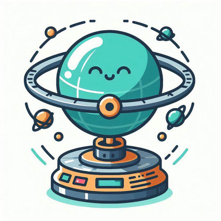 Vector illustration of cute cartoon kawaii alien planet on white background.のイラスト素材