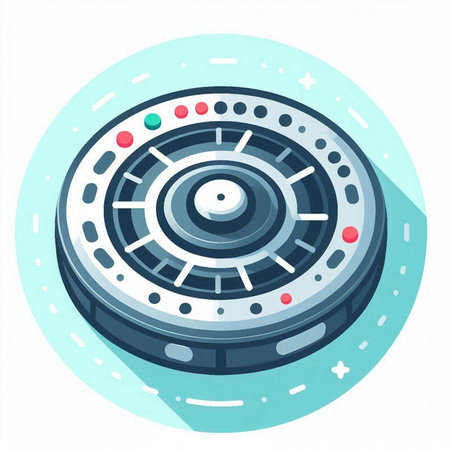 Isometric flat vector illustration of round wheel with buttons and circles.のイラスト素材