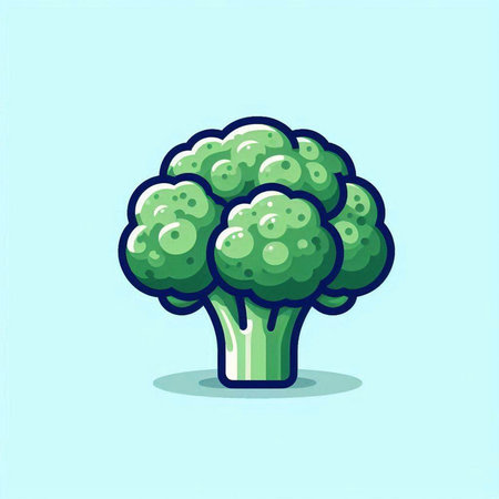 Broccoli vector illustration. Vegetable icon. Isolated on blue background.のイラスト素材