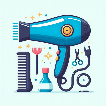 Hair dryer, tools for hairdresser. Vector illustration.のイラスト素材