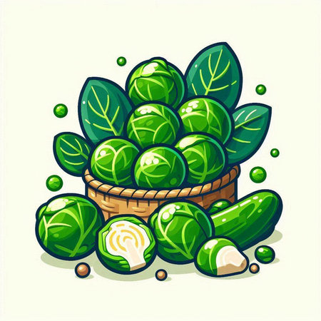 Brussels sprouts in a basket. Vector illustration. Eps 10のイラスト素材