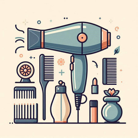 Hairdryer and hairdresser tools. Vector illustrationのイラスト素材