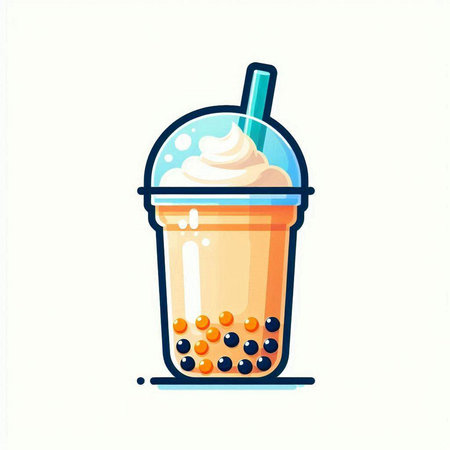 Iced Milk Tea with Bubbles in Glass. Vector Illustrationのイラスト素材