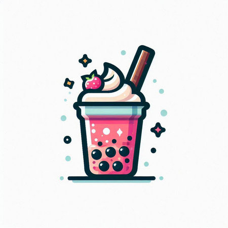 Strawberry milk shake icon in flat style. Vector illustration.のイラスト素材