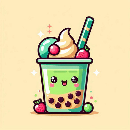 Cute ice cream in a cup. Vector flat cartoon illustration.のイラスト素材