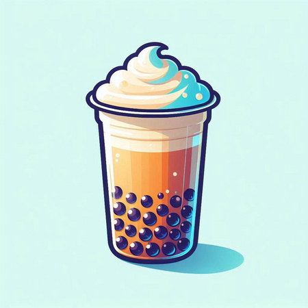 Vector illustration of iced coffee with whipped cream in paper cup.のイラスト素材
