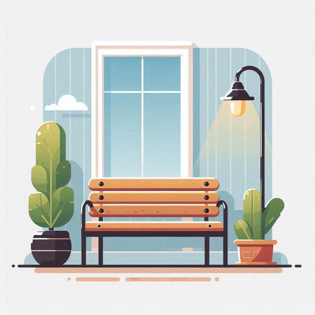 Wooden bench in the living room. Vector illustration in flat styleのイラスト素材