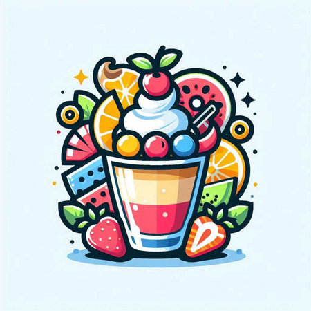 Fruit smoothie cartoon illustration. Colorful vector clipart.のイラスト素材