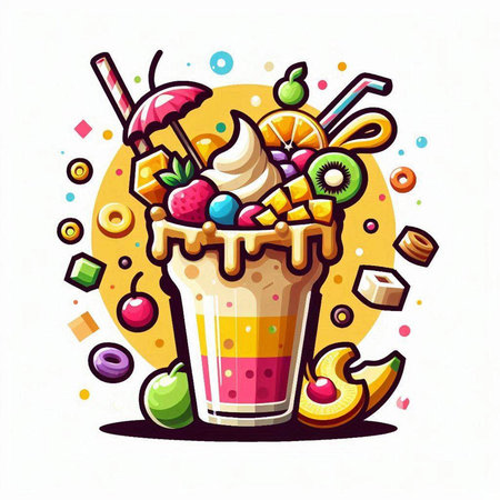 Fruit smoothie. Vector illustration of a milkshake.のイラスト素材