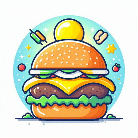 Hamburger fast food icon. Vector illustration in flat style.のイラスト素材