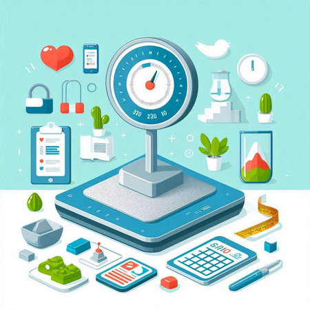 Vector illustration of a weight scale in flat style. Health and diet concept.のイラスト素材