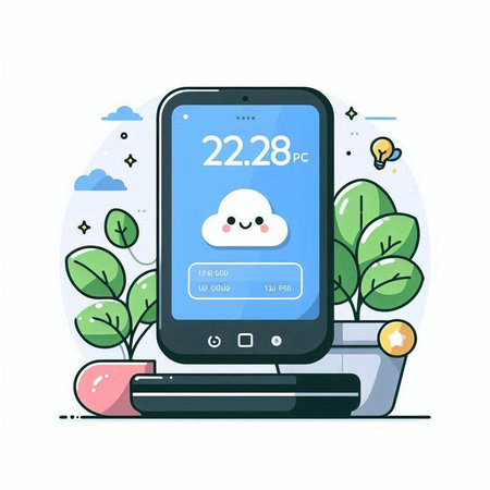 Smartphone with cloud icon on screen. Vector illustration in flat styleのイラスト素材