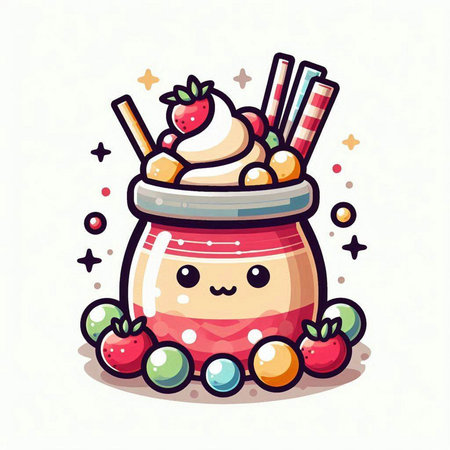 Cute Kawaii Fruit Smoothie Cup. Vector Illustration.のイラスト素材