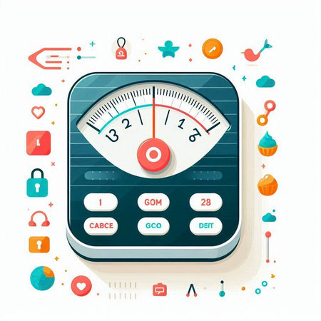 Calculator with numbers and icons. Vector illustration in flat styleのイラスト素材