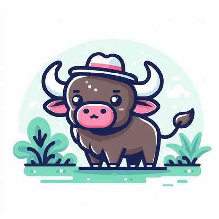 Cute cartoon buffalo in flat style. Vector illustration for your designのイラスト素材