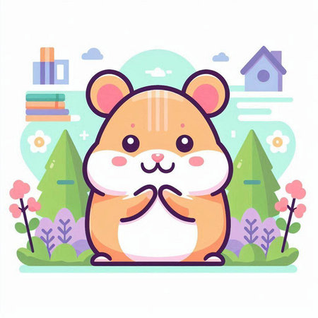 Cute hamster in the park. Vector illustration in flat styleのイラスト素材