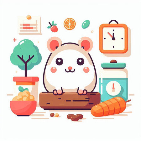 Cute hamster is sitting on a wooden box. Vector illustration.のイラスト素材