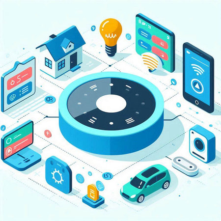 Smart home automation concept with smart home control system on isometric background vector illustrationのイラスト素材