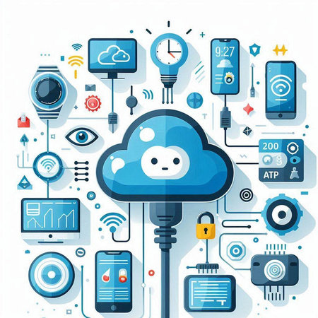 Cloud computing technology concept. Vector illustration in flat design style with iconsのイラスト素材