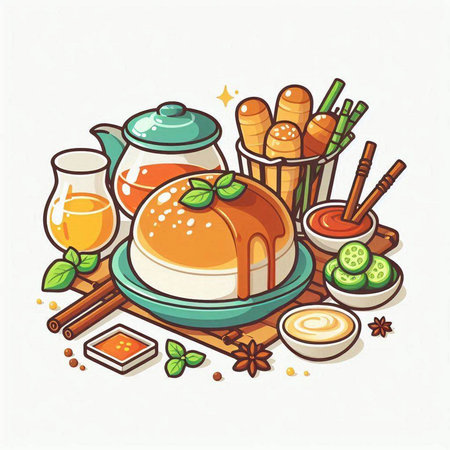 Korean traditional food vector illustration. Vector illustration of a traditional food.のイラスト素材