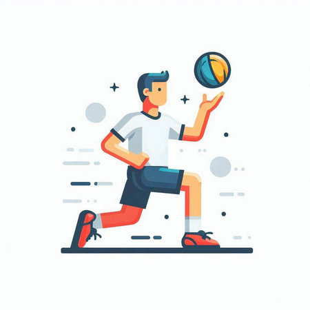 Volleyball player flat vector illustration isolated on white background. Male player with ball.のイラスト素材