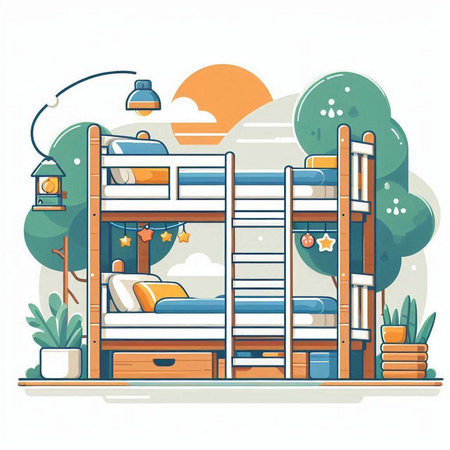 Bunk bed in the park. Vector illustration in flat style.のイラスト素材