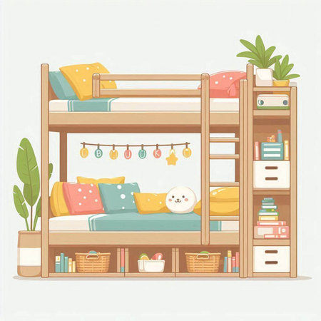 Bunk bed in a flat style. Vector illustration of a children's room.のイラスト素材
