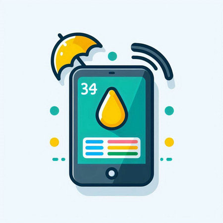 Smartphone with water drop and umbrella. Flat style vector illustration.のイラスト素材