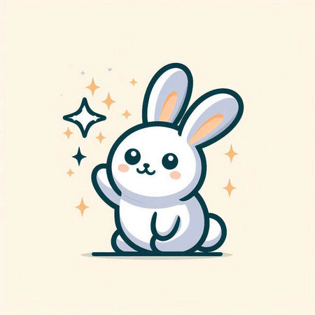 Cute rabbit with stars. Vector illustration in flat cartoon style.のイラスト素材