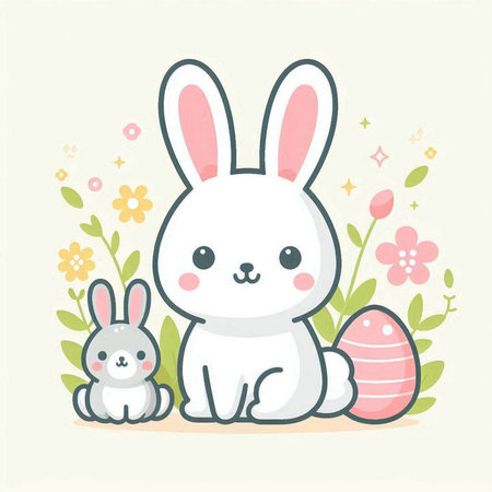 Easter bunny and rabbit with eggs. Cute vector illustration.のイラスト素材