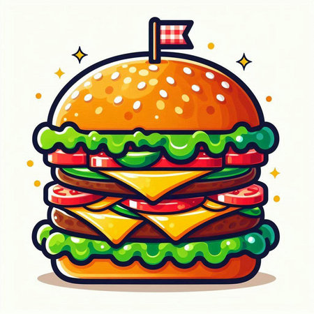 Hamburger vector illustration isolated on white background. Fast food icon.のイラスト素材