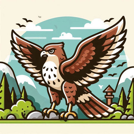 Eagle in the nature. Vector illustration of a hawk in the nature.のイラスト素材