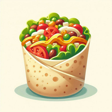 Illustration of a delicious mexican tortilla wrap with vegetablesのイラスト素材