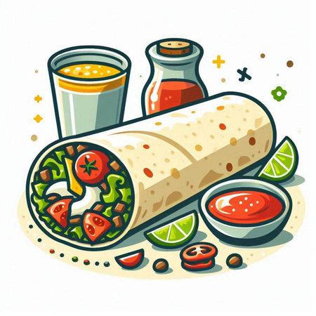 Mexican burrito vector illustration. Traditional mexican food.のイラスト素材