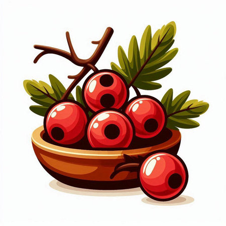 Red currant berries in a wooden bowl isolated on white background.のイラスト素材